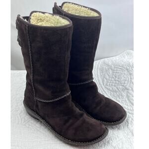 Ugg Women's Size 9 Brown Suede Sherpa Lined Winter Snow Slip On Boots